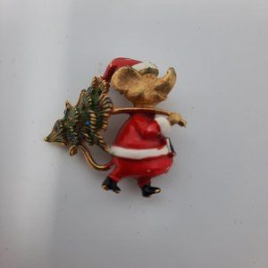 Vintage Jewelry J.J. Santa Mouse Carrying A Tree